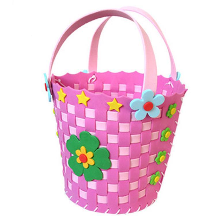 儿童diy手工制作 新款eva编织蓝 花篮 幼儿园手工材料包手工花篮