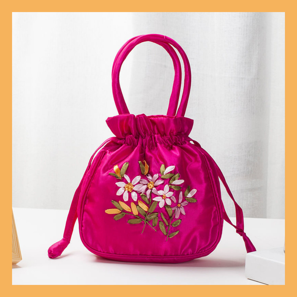 民族风帆布手提小拎包手工刺绣小包包古典风逛街手机包立体手拿包