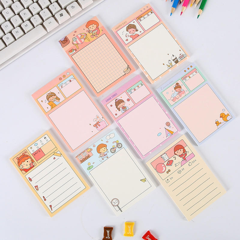 现货可爱卡通少女便签批发 留言便签本手账盲盒素材便签定制批发