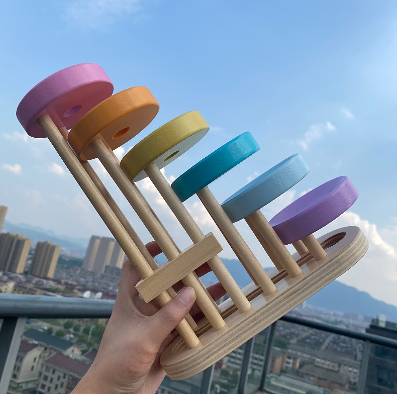 外贸原单木制滚珠玩具小球滚轨道益智亲子互动玩具6层滑滑乐批发