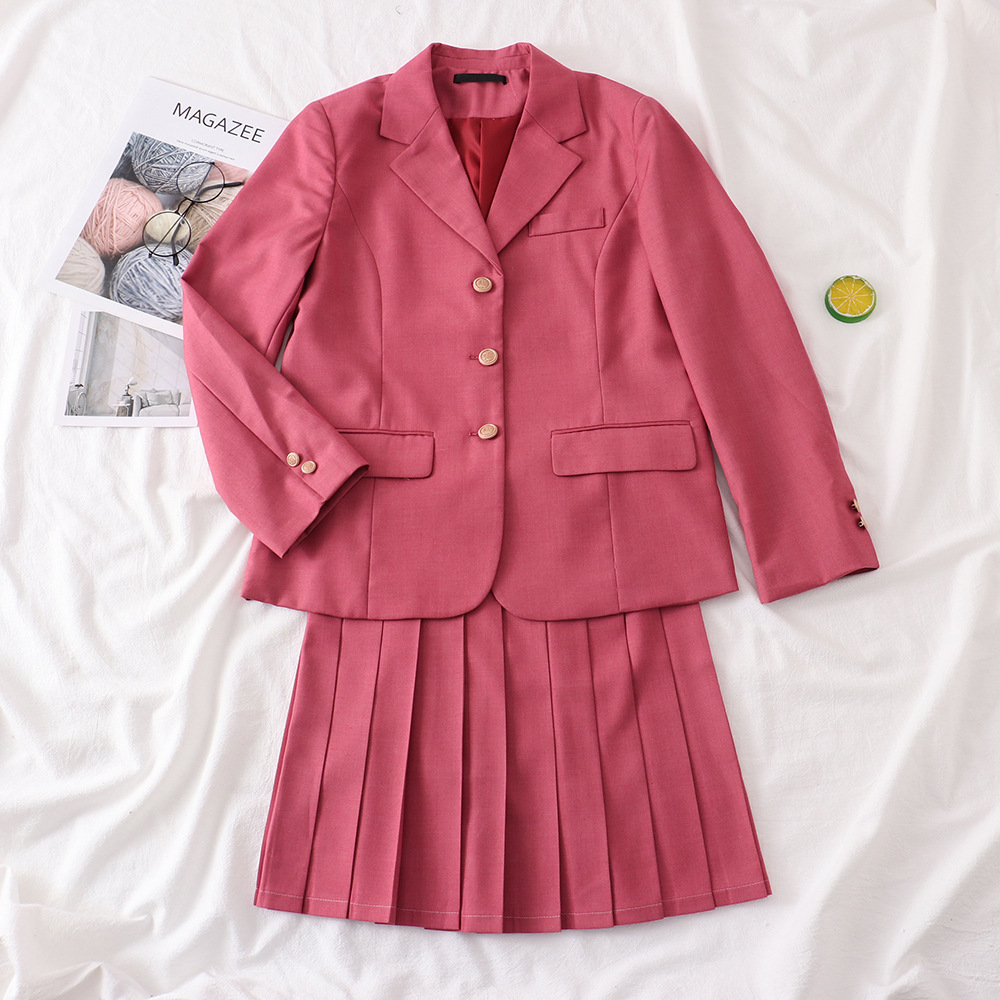 jk制服小树莓粉色西装外套女秋冬日系学院风校供感西服套装全套