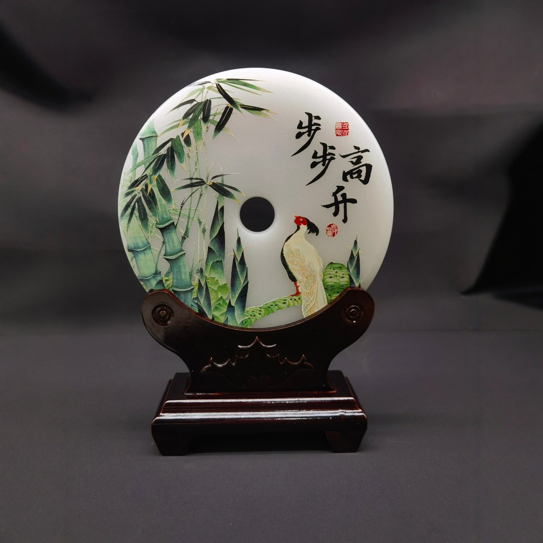 天然玉石彩印平安扣  和氏璧工艺摆件 家居背景墙装饰办公室礼品