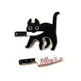 卡通黑猫叼小刀胸针猫咪动物合计徽章别针扣可爱情侣徽章包包配饰