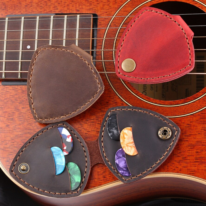 跨境热卖真皮拨片包 复古疯马牛皮拨片收纳袋 6片装吉他拨片盒