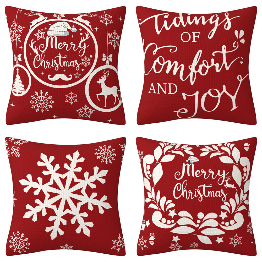 Cross-Border New Arrival Christmas Pillow Cover Linen Snowflake Bell Christmas Tree Ornament Pillow Seat Cover Amazon Home