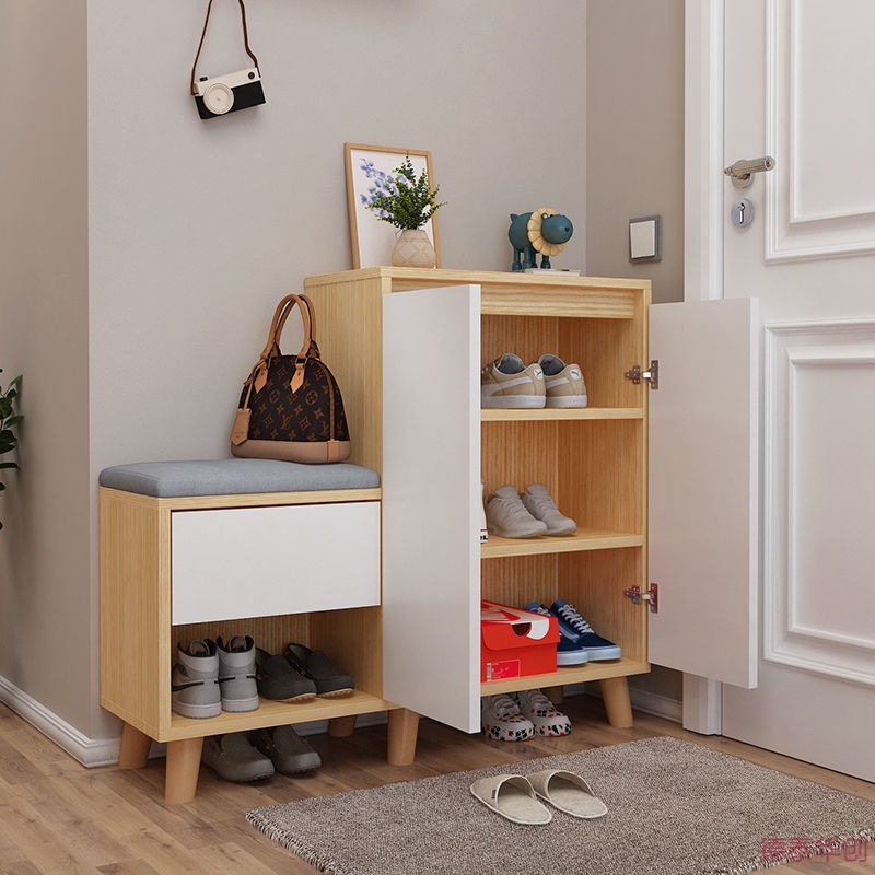 鞋柜带换鞋凳家用口入户玄关柜外可坐式一体储物软包穿鞋坐凳