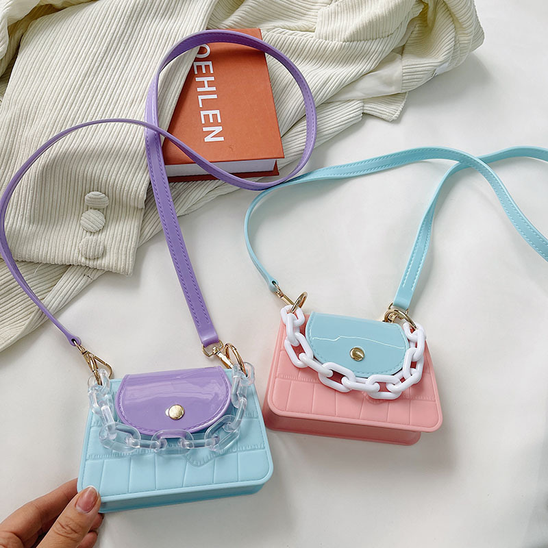 2024 Summer New Trendy Bag Macaron Contrast Color Gel Bag Shoulder Messenger Bag Fashion Popular Mini Square Bag