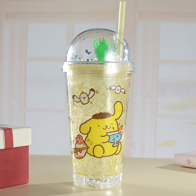 Sanrio Creative New Ice Cup Cartoon Animal Creative Style Double Layer Plastic Ice Cup Ice Cup with Straw