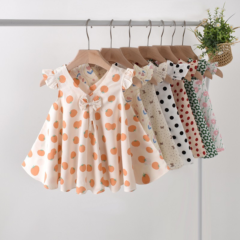 Girls' Cotton Summer New Baby Princess Dress Little Girl Skirt Korean Style Children's Vest Skirt Short Sleeve