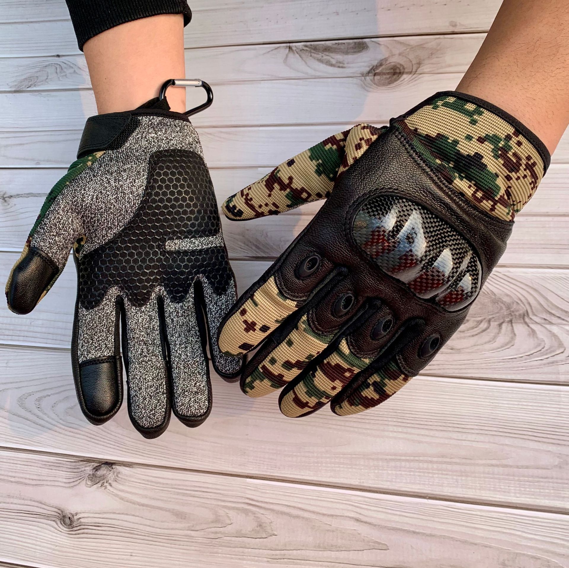 5级防割全指战术手套迷彩碳纤维硬壳男作战训练安保安防铁骑手套