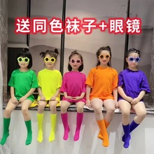 儿童短袖幼儿园演出服学生班服圆领半袖上衣团体糖果色T恤表演服