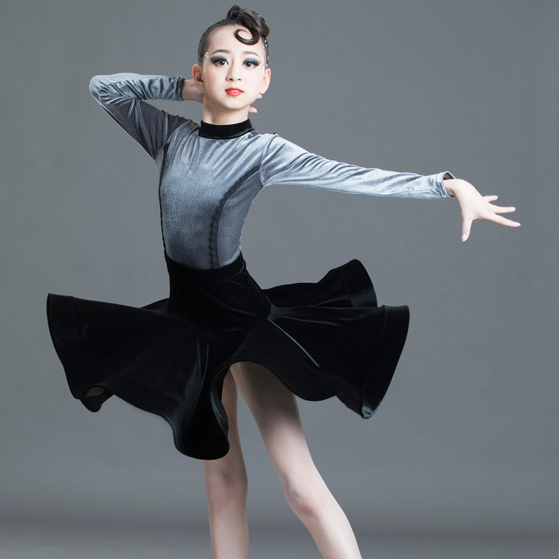 拉丁舞服女儿童表演服比赛演出服练功服秋冬长袖规定服分体训练服