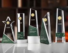 新款绿色大理石水晶奖杯优秀员工年会颁奖创意荣誉表彰奖牌