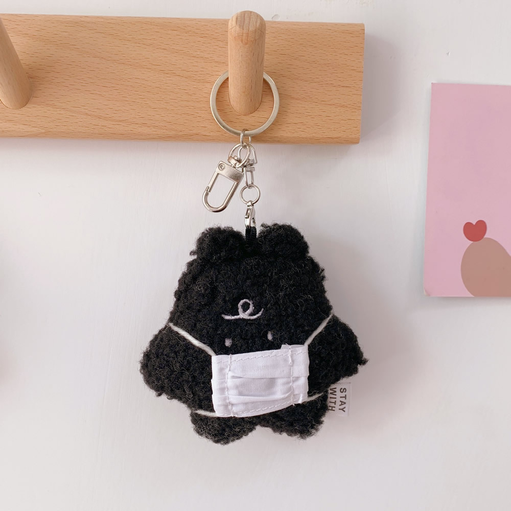 包包挂饰ins风可爱毛绒口罩小熊配饰挂件甜美卡通情侣公仔钥匙扣