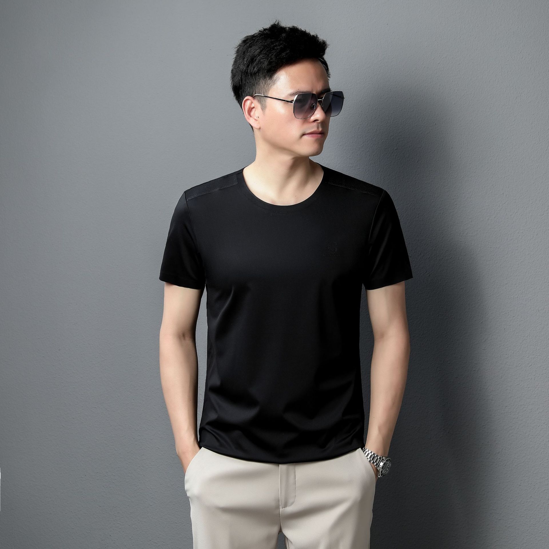 短袖t恤男 t恤夏季新款圆领潮牌时尚休闲男士青爽体恤衫上衣工装d