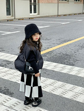 韩国童装女童棋盘格裙子羽绒棉马甲加厚打底毛衣三件套套装分开拍