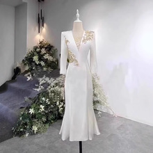 白色主持人晚礼服端庄大气声乐艺考独唱演出服女歌手高端轻奢小众