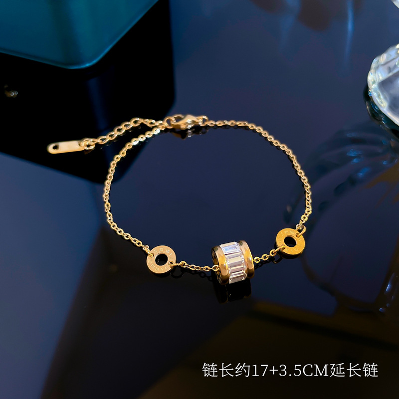 [Whole Body Titanium Steel] Zircon Bracelet Rose Gold Fashion Temperament Korean Style Simple Luxury Niche Wholesale