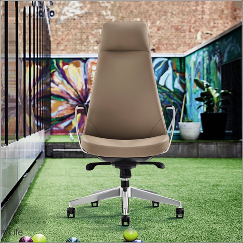 办公电脑皮艺大班椅管理主管定型绵铝合金扶手半躺商务转椅