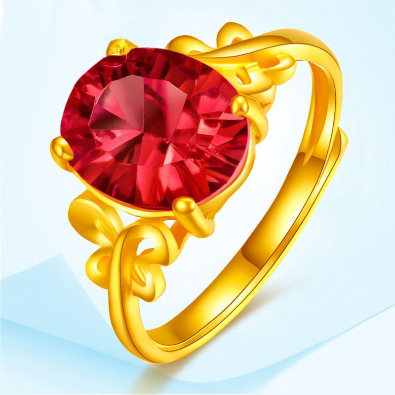 以手执心戒指 情定终生红宝石红锆石钻戒石榴石求婚定婚结婚戒指