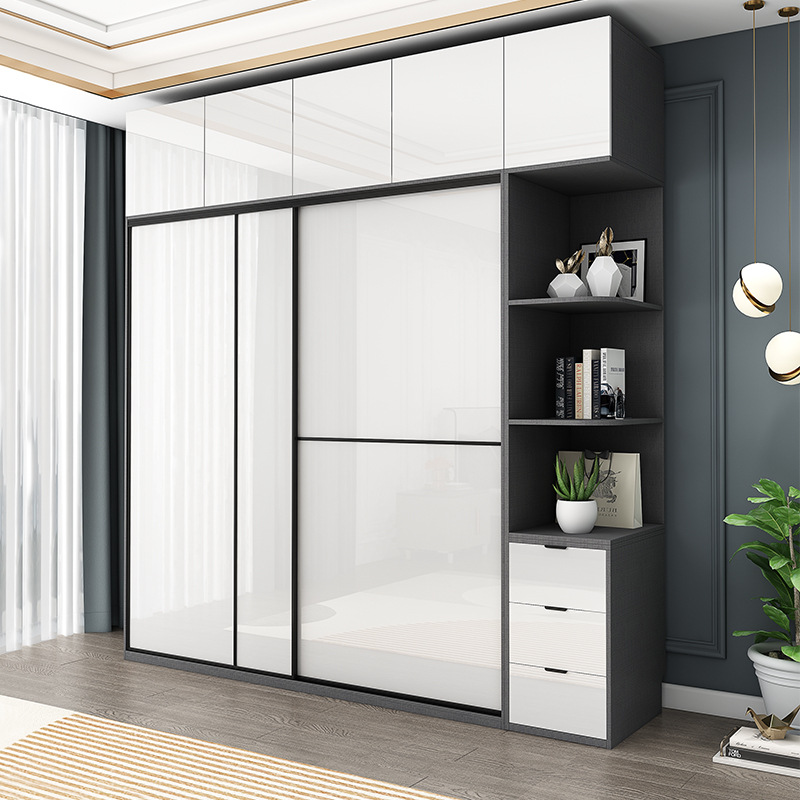 轻奢推拉门衣柜简约现代卧室家用经济型环保白色柜子木质人造板2