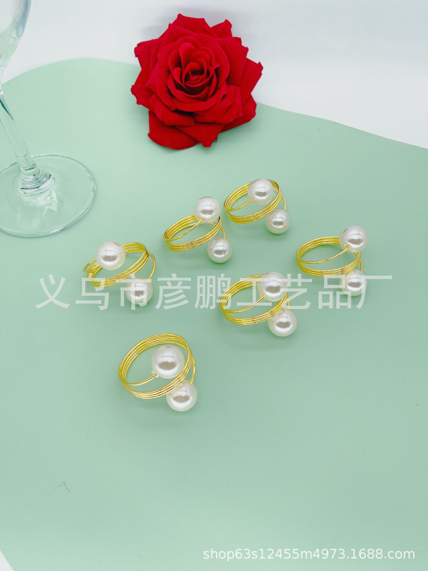 Amazon Cross-Border Hotel Napkin Ring Spring Pearl Design Napkin Ring Napkin Ring Wedding Exquisite Napkin Ring