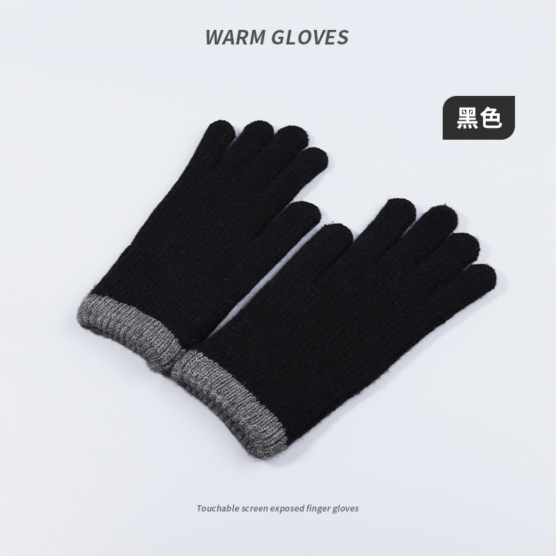 Winter Warm Gloves Women's Open Finger Touch Screen Wool Knitted Gloves Riding Cold-Proof Korean Style Student Autumn and Winter Gloves