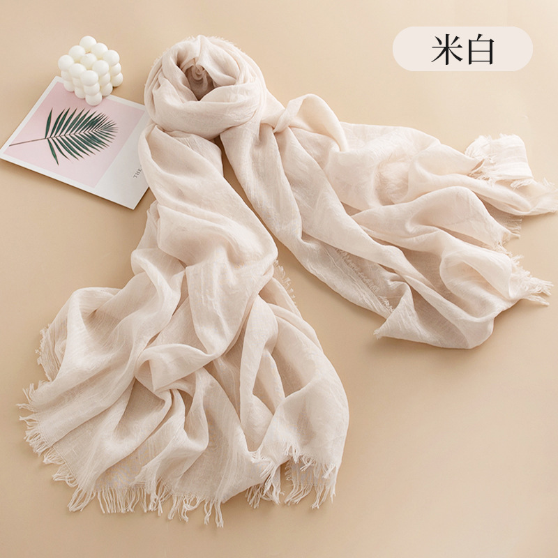 Cross-Border Spring and Summer Cotton and Linen Scarf Scarf Women's Shawl High-Grade Sense Solid-Colored Sun Protection Long Scarf Scarf Scarf Scarf Wholesale