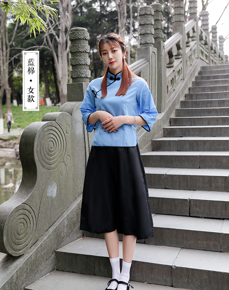 民国学生装女装五四青年装民国风亚麻女装毕业班校服演出服中山装