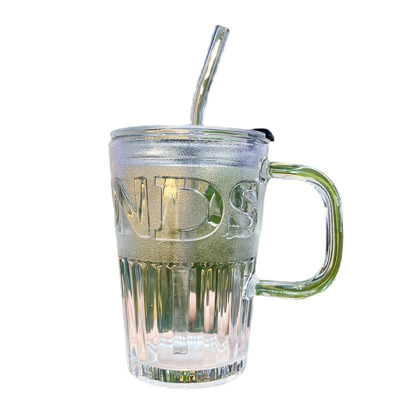 Ws Style Letter Straw Cup Coffee Cup Milk Tea Juice with Goods Internet Celebrity Wholesale Gift Handle Glass