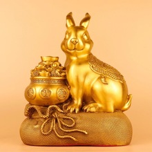 纯铜兔子摆件金钱袋兔聚宝盆兔生肖兔兔年吉祥物家居办公室装饰品