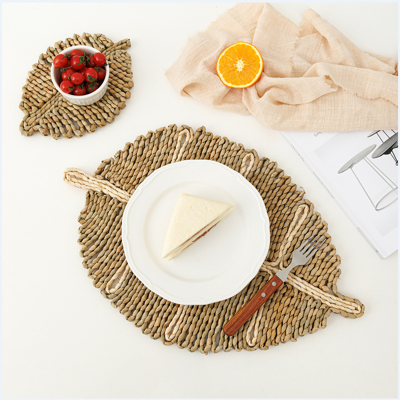 Papyrus Straw Western-Style Placemat Thickened Heat Insulation Leaf-Shaped Placemat Home Papyrus Placemat