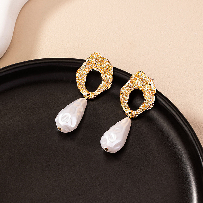 韩版气质时尚巴洛克异形珍珠耳环女小众设计感不规则圆形耳钉耳饰