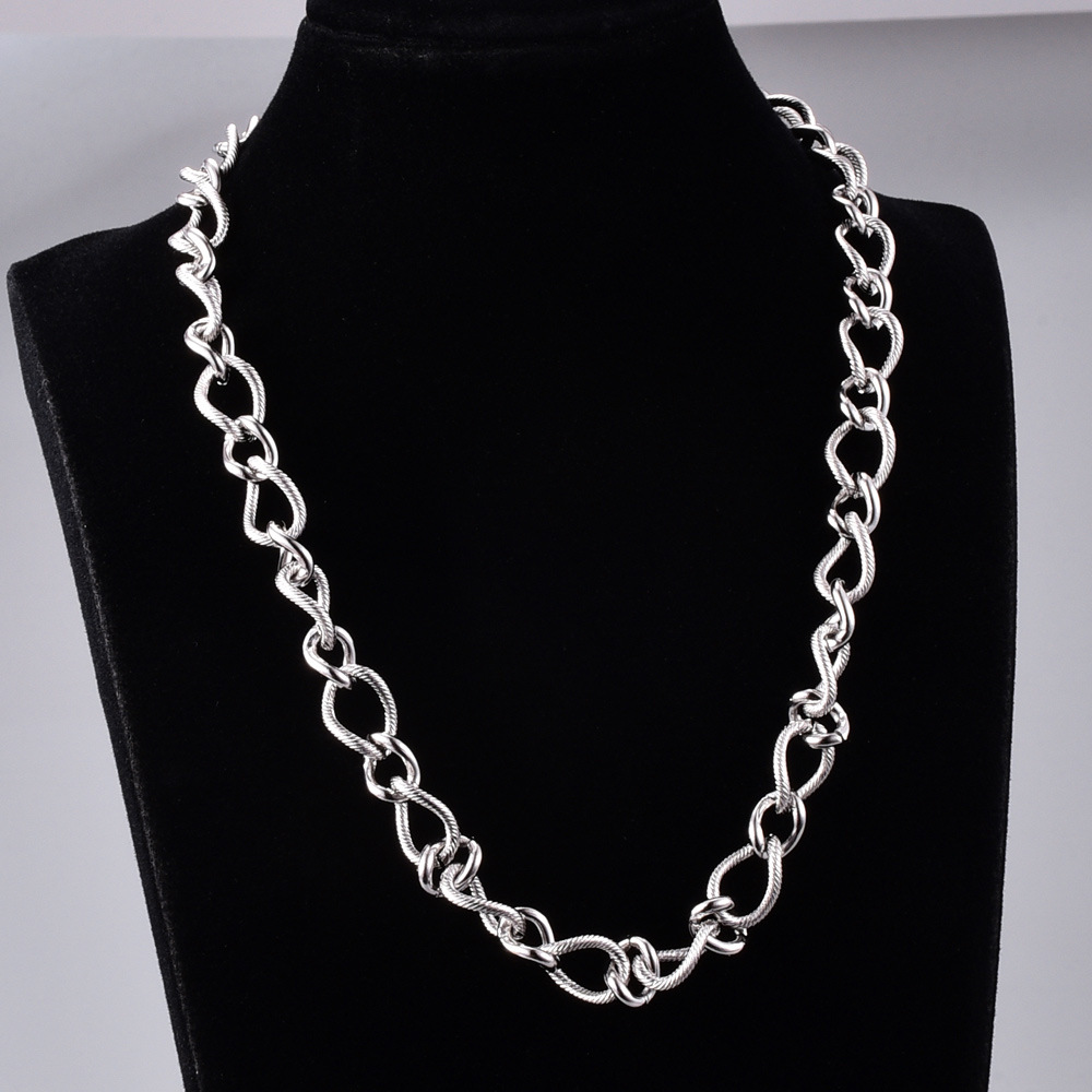l84欧美冷淡风个性酷感银色粗款钛钢项链毛衣链潮人情侣男女同款