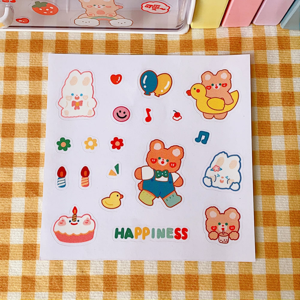 ins风可爱手账贴纸甜美茶茶熊手账素材日系卡通水杯装饰小贴画潮