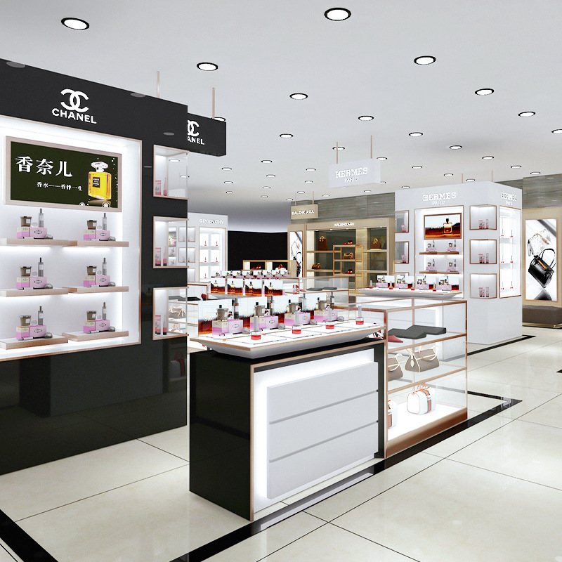 全店化妆品展示柜定制护肤品彩妆柜台仿大理石钢化玻璃展示台定做