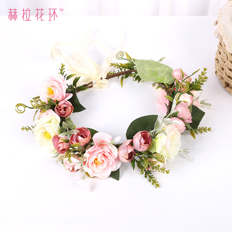 新款欧美新娘花环头饰森系唯美发带游乐园景区拍照配饰品厂家批发