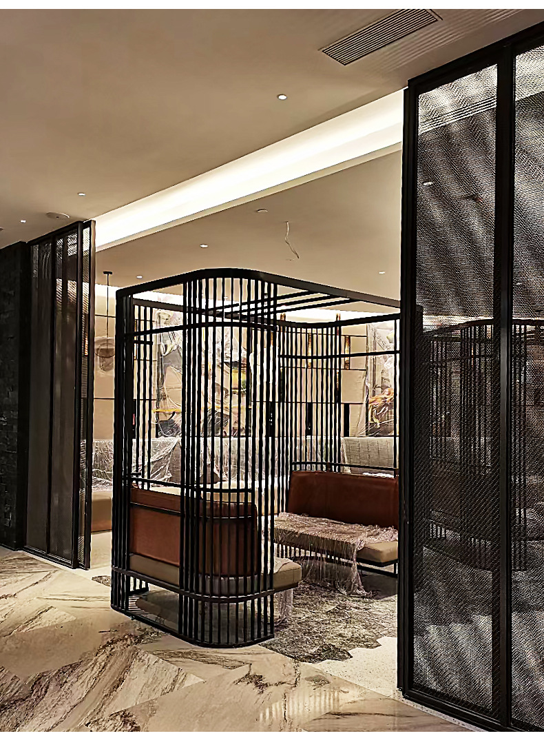 佛山工厂新中式不锈钢彩色金属屏风大型客厅装饰设计图片隔断屏风