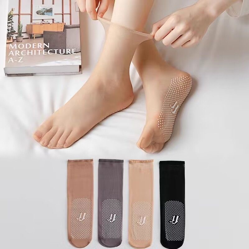 Summer Glue Dispensing Non-Slip Silk Stockings Women's Cored Silk Transparent Mid-Calf Women's Short Silk Stockings Anti-Snagging Silk Sole Massage Socks Wholesale