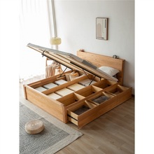 北美橡木全实木高箱储物床 现代简约抽屉床 北欧日式原木气压床