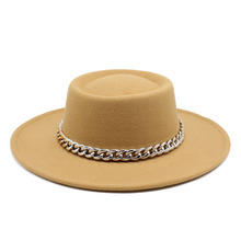2022跨境小红书新款 链条圆顶凸顶法式礼帽欧美风情毛毡帽子8.5cm