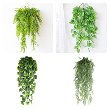 现货仿真绿植塑料草壁挂室内植物装饰盆栽摆件亚马逊人造藤蔓悬挂