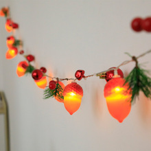 跨境新款松果铃铛圣诞球灯串红果松针装饰led灯串节日彩灯串装饰