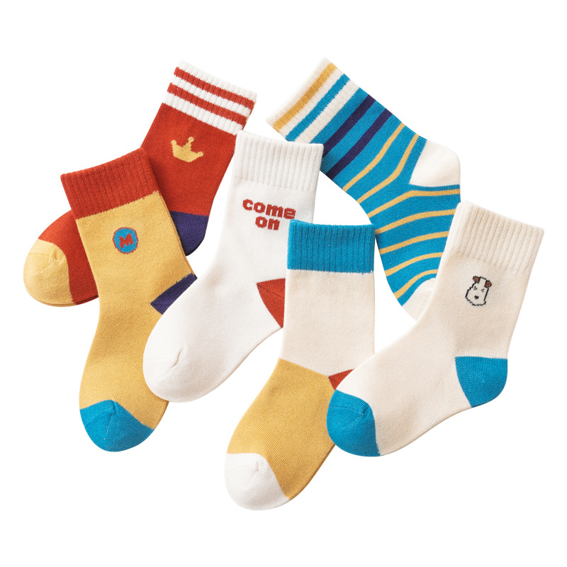Children's Socks 2024 Spring New Striped Cartoon Stripe College Style Athletic Socks Baby Boys and Girls Tube Socks