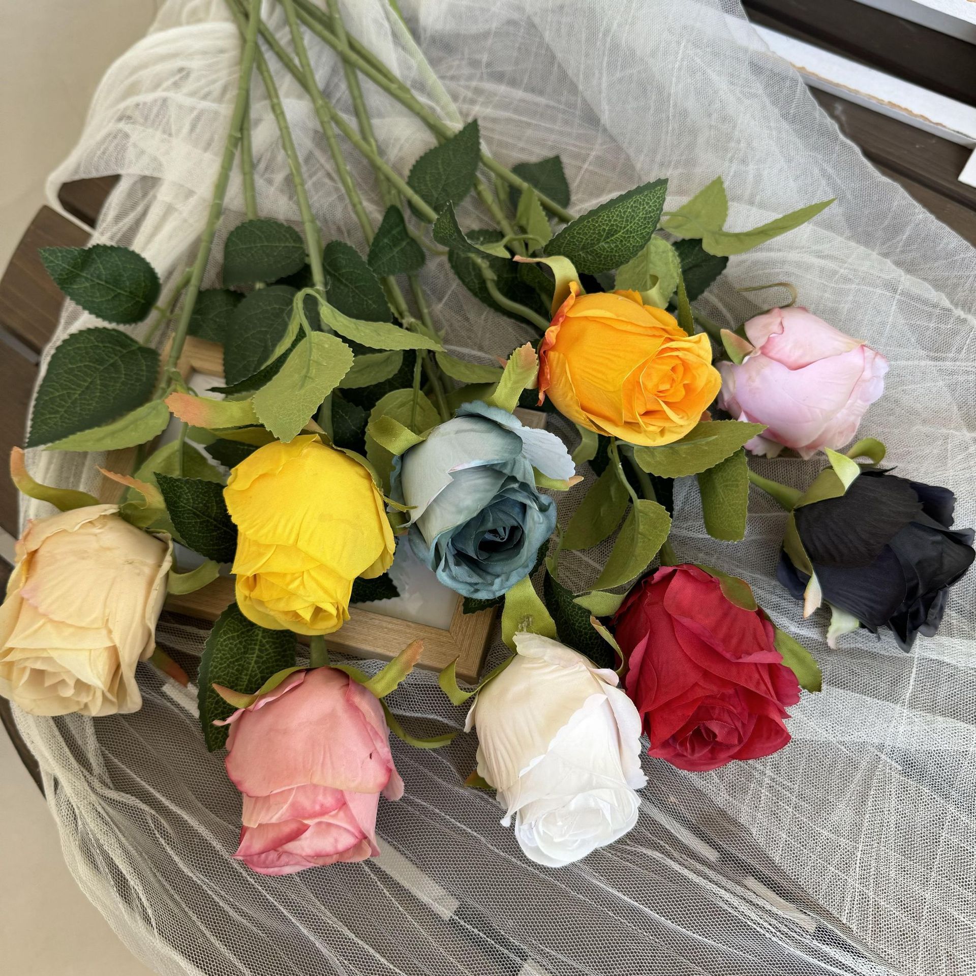单支保加利亚玫瑰花婚庆婚礼拍摄道具手捧花客厅摆件假花仿真花束