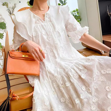 夏季连衣裙新款法式设计感立体花刺绣白色气质名媛伟霆女装裙子仙