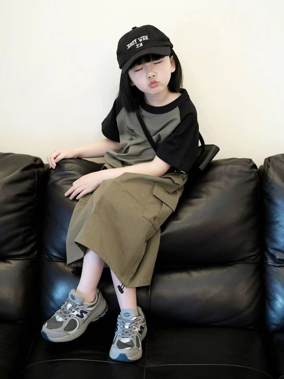 女童韩系夏季拼色T恤半身裙套装中小童森系棉短袖工装裙潮款童装