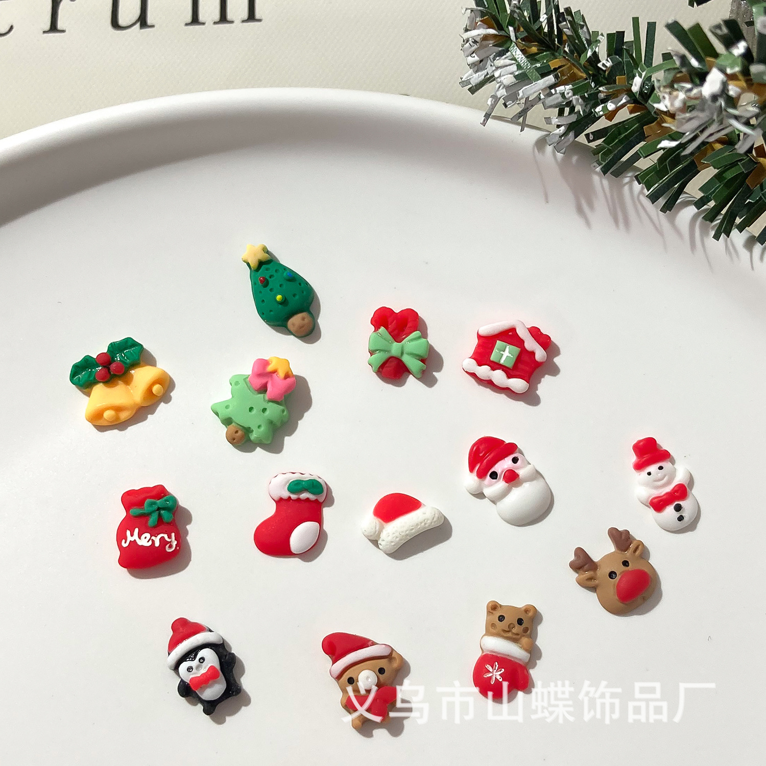 Christmas Tree Nail Three-Dimensional Frosted Santa Claus Cartoon David's Deer Snowman Resin DIY Nail Jewelry