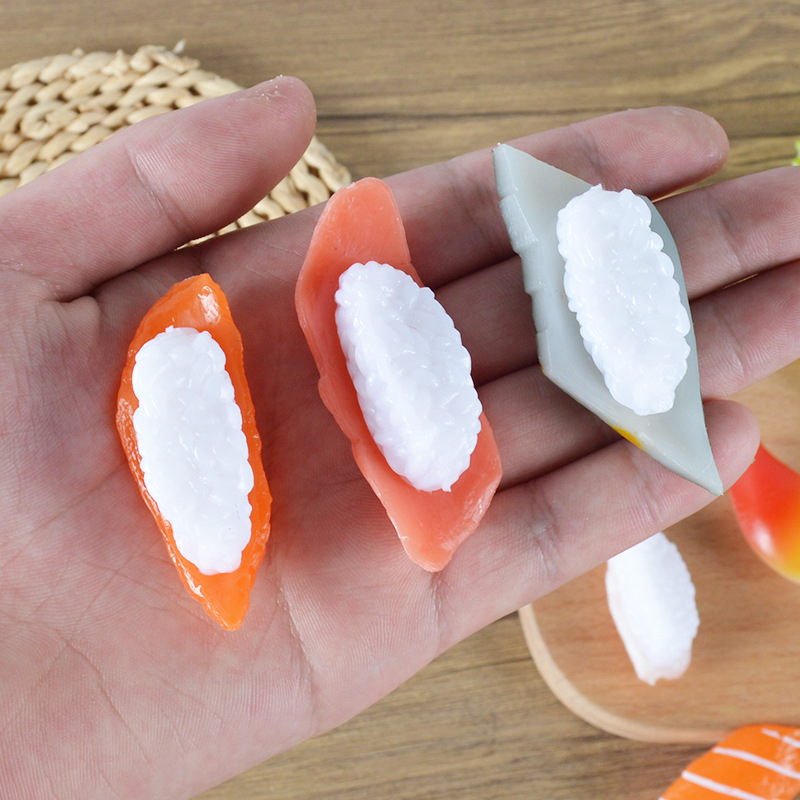 PVC Simulation Small Sushi Props Model Simulation Japanese Cuisine Rice Ball Salmon Sushi Candy Toy Toy