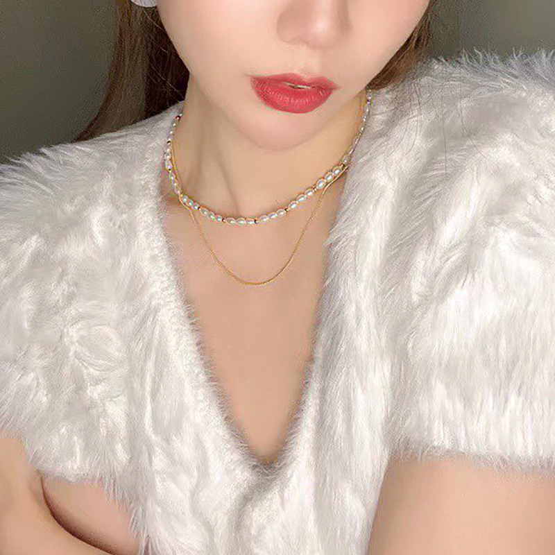 细小天然淡水珍珠项链ins甜酷风14k注金复古小巧甜美项圈高级感女